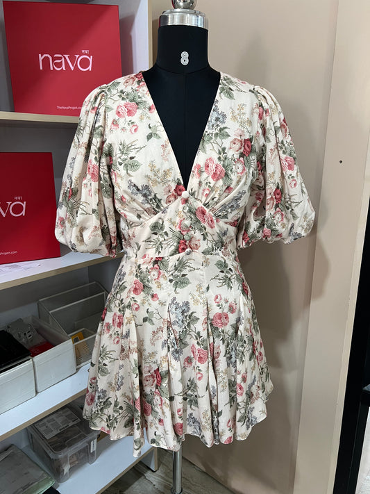 Crème Fleur Skater Dress (Ready to ship)